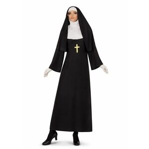 Rubies Nun 6 Piece Costume Women XL 14-16 Black Robe Gloves Cross Halloween New